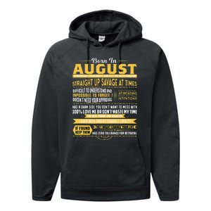 Born In August Leo Zodiac Virgo Birthday Performance Fleece Hoodie