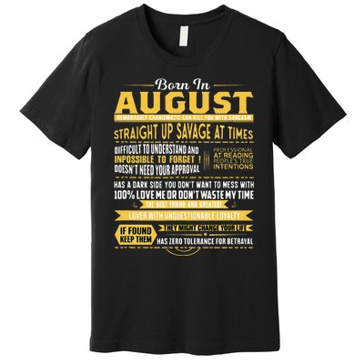 Born In August Leo Zodiac Virgo Birthday Premium T-Shirt