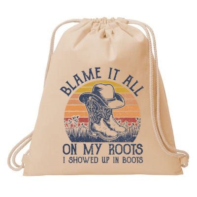 Blame It All On My Roots Cowboy Hat Western Country Music Drawstring Bag