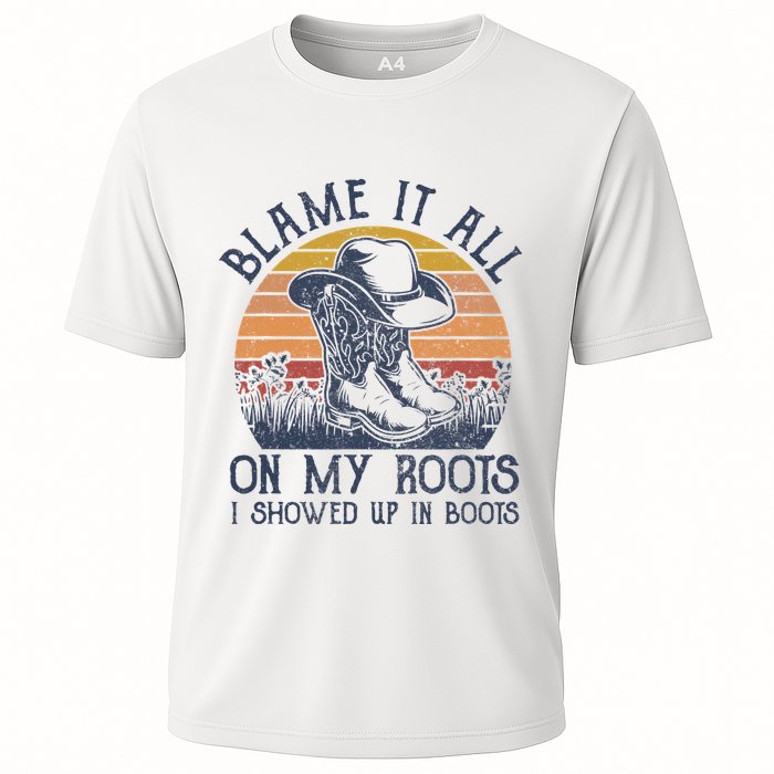 Blame It All On My Roots Cowboy Hat Western Country Music Cooling Performance Crew T-Shirt