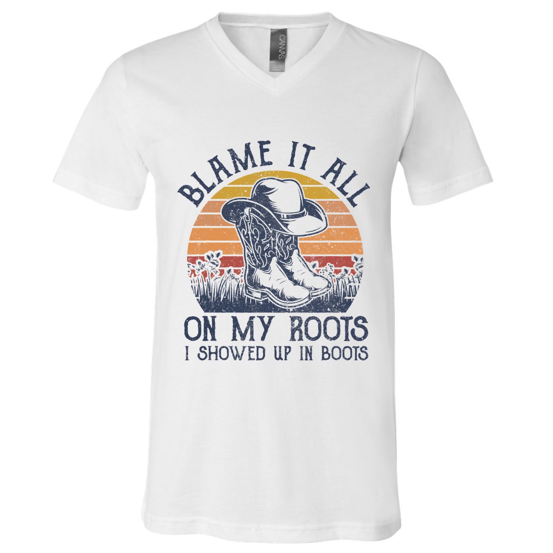 Blame It All On My Roots Cowboy Hat Western Country Music V-Neck T-Shirt