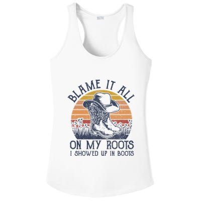 Blame It All On My Roots Cowboy Hat Western Country Music Ladies PosiCharge Competitor Racerback Tank