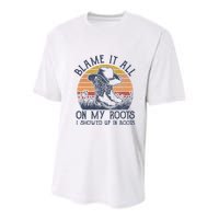 Blame It All On My Roots Cowboy Hat Western Country Music Youth Performance Sprint T-Shirt