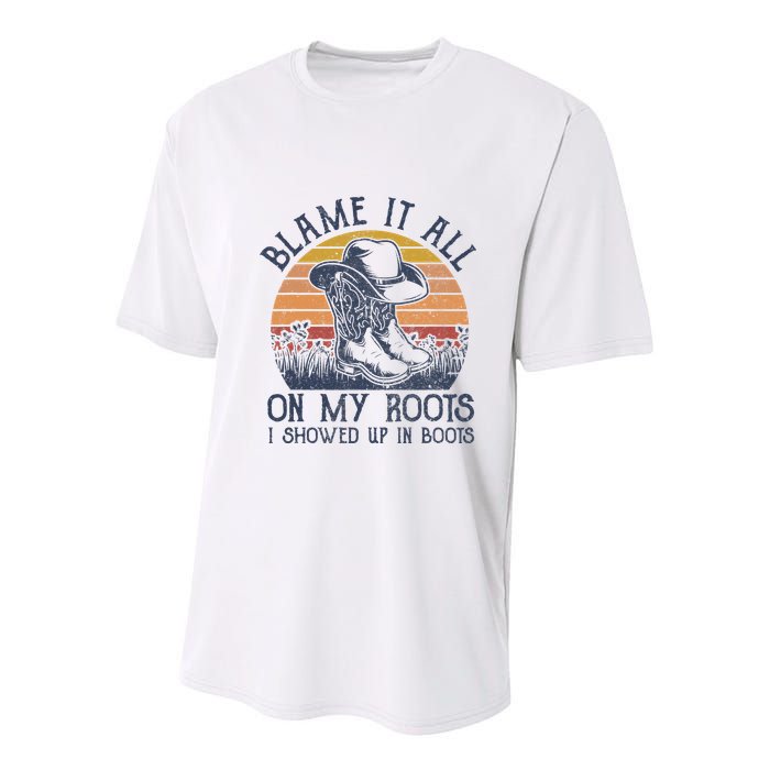 Blame It All On My Roots Cowboy Hat Western Country Music Youth Performance Sprint T-Shirt