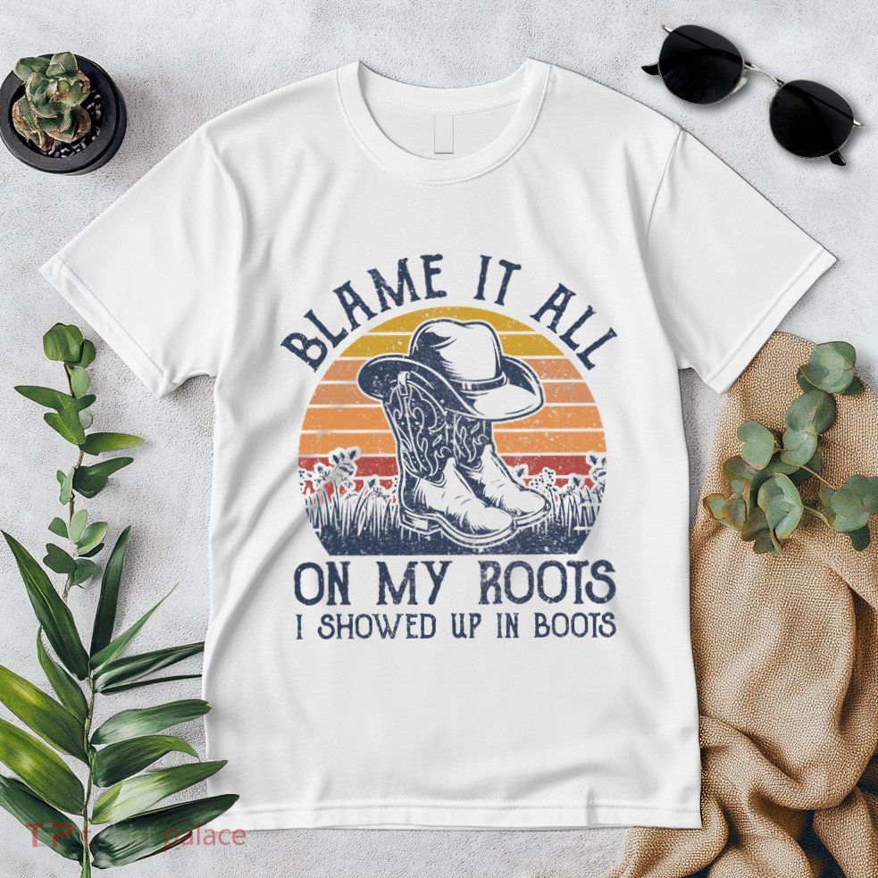 Blame It All On My Roots Cowboy Hat Western Country Music Premium T-Shirt