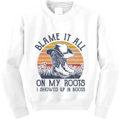 Blame It All On My Roots Cowboy Hat Western Country Music Kids Sweatshirt