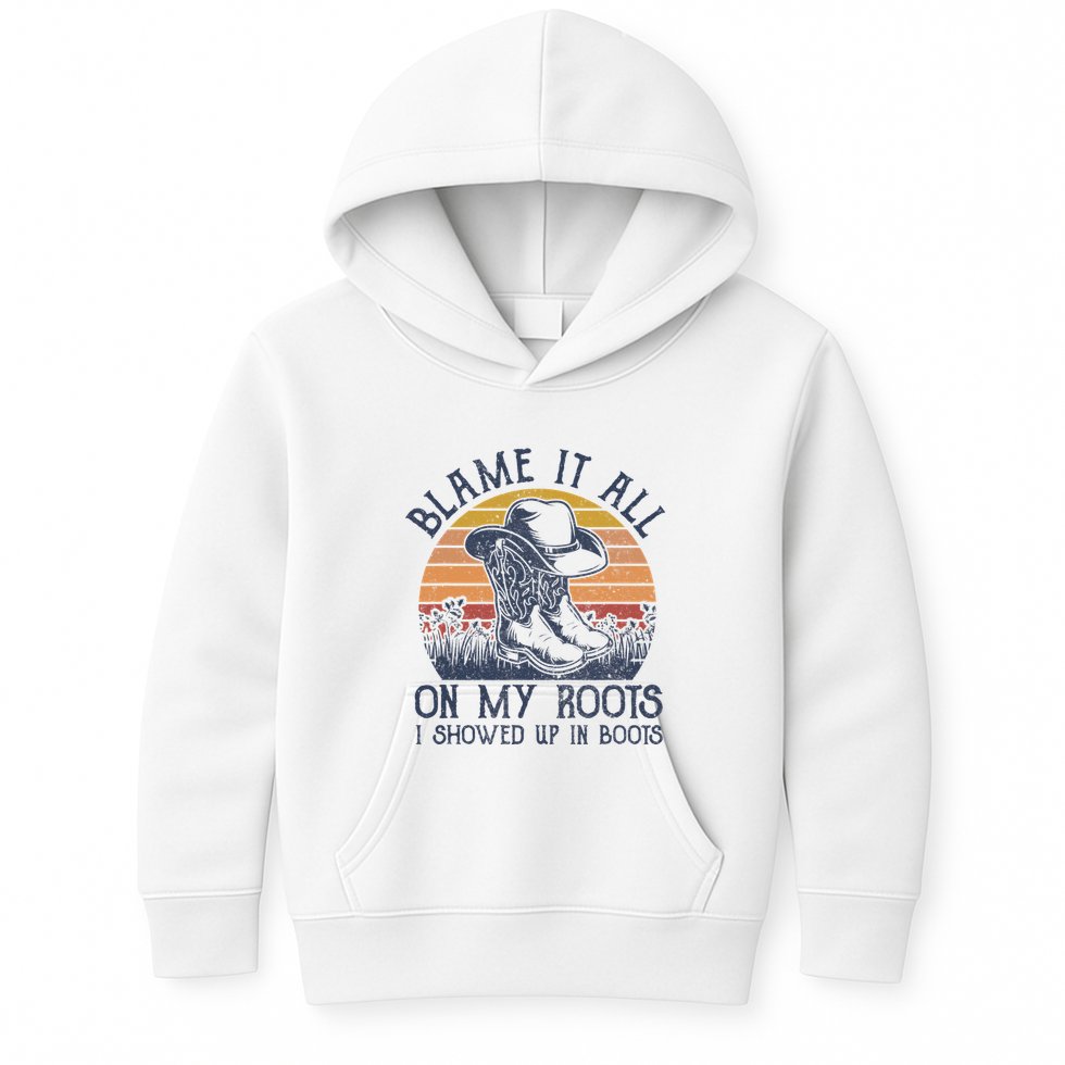 Blame It All On My Roots Cowboy Hat Western Country Music Kids Hoodie