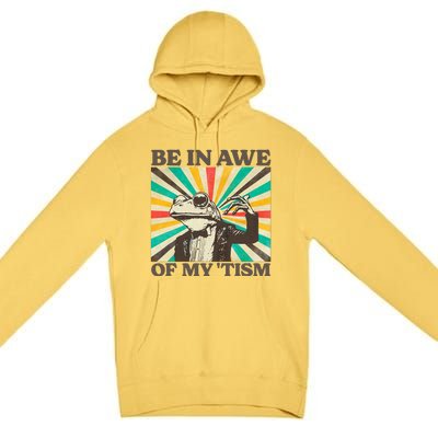 Be In Awe Of My Tism Retro Funny Frog Autism Premium Pullover Hoodie