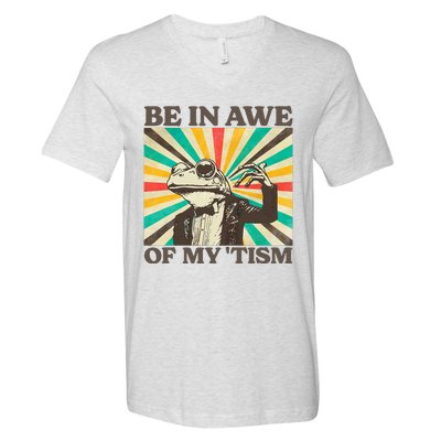 Be In Awe Of My Tism Retro Funny Frog Autism V-Neck T-Shirt