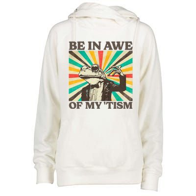 Be In Awe Of My Tism Retro Funny Frog Autism Womens Funnel Neck Pullover Hood