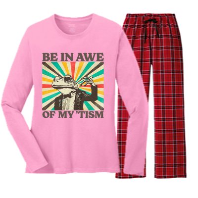 Be In Awe Of My Tism Retro Funny Frog Autism Women's Long Sleeve Flannel Pajama Set 