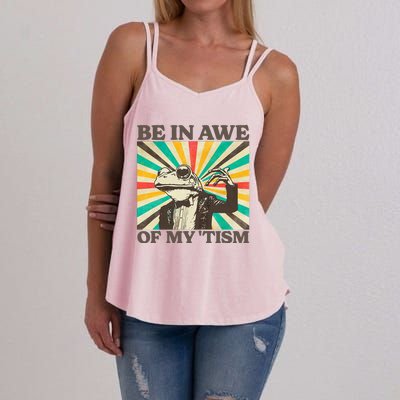 Be In Awe Of My Tism Retro Funny Frog Autism Women's Strappy Tank