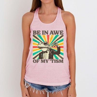 Be In Awe Of My Tism Retro Funny Frog Autism Women's Knotted Racerback Tank