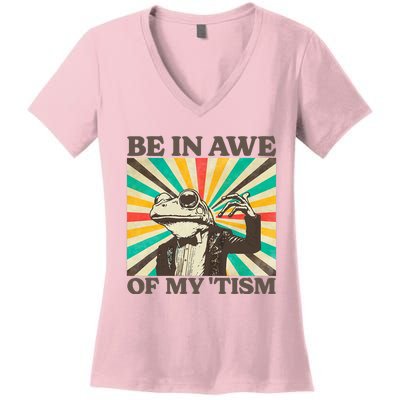 Be In Awe Of My Tism Retro Funny Frog Autism Women's V-Neck T-Shirt