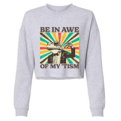 Be In Awe Of My Tism Retro Funny Frog Autism Cropped Pullover Crew