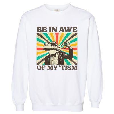 Be In Awe Of My Tism Retro Funny Frog Autism Garment-Dyed Sweatshirt