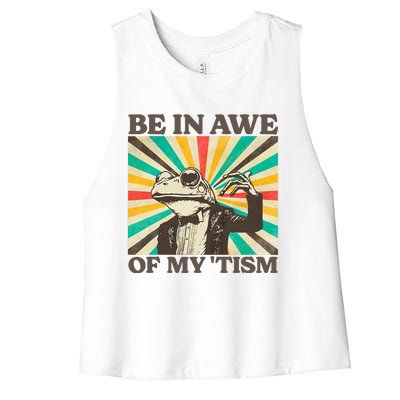 Be In Awe Of My Tism Retro Funny Frog Autism Women's Racerback Cropped Tank