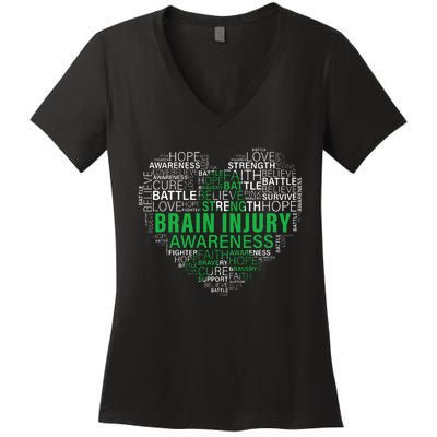 Brain Injury Awareness Fighting Hope Support Strong Warrior Women's V-Neck T-Shirt