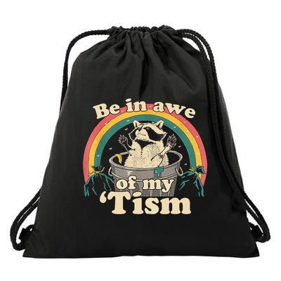 Be In Awe Of My Tism Raccoon Drawstring Bag