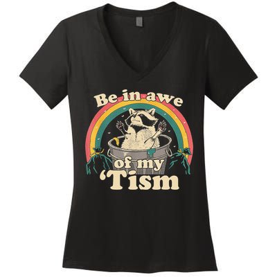 Be In Awe Of My Tism Raccoon Women's V-Neck T-Shirt