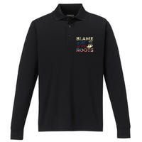 Blame It All On My Roots Country Music Lover Southern Performance Long Sleeve Polo