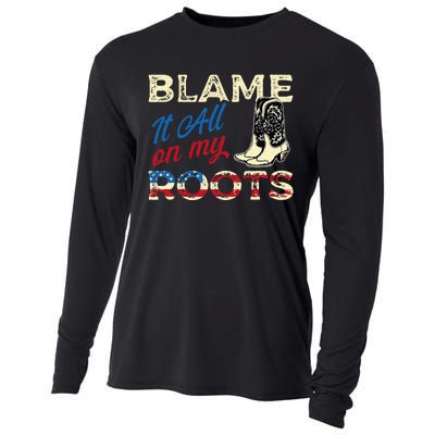 Blame It All On My Roots Country Music Lover Southern Cooling Performance Long Sleeve Crew