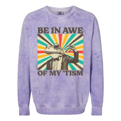 Be In Awe Of My Tism Retro Funny Frog Autism Colorblast Crewneck Sweatshirt