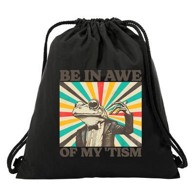 Be In Awe Of My Tism Retro Funny Frog Autism Drawstring Bag