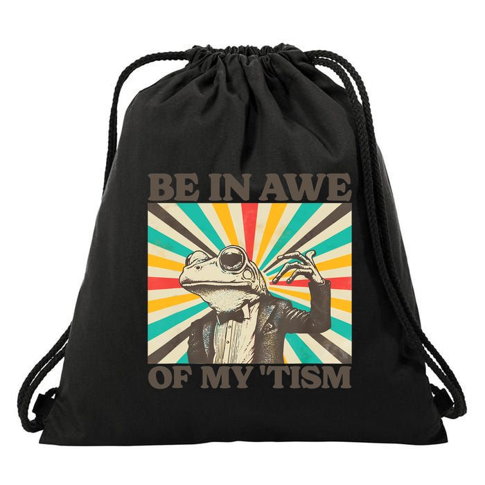 Be In Awe Of My Tism Retro Funny Frog Autism Drawstring Bag