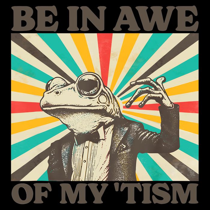 Be In Awe Of My Tism Retro Funny Frog Autism Drawstring Bag