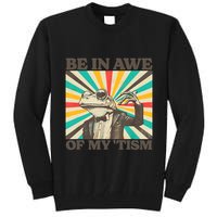Be In Awe Of My Tism Retro Funny Frog Autism Tall Sweatshirt