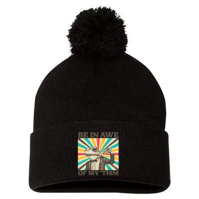 Be In Awe Of My Tism Retro Funny Frog Autism Pom Pom 12in Knit Beanie