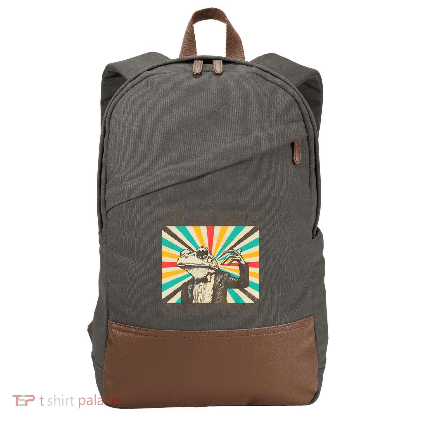 Be In Awe Of My Tism Retro Funny Frog Autism Cotton Canvas Backpack
