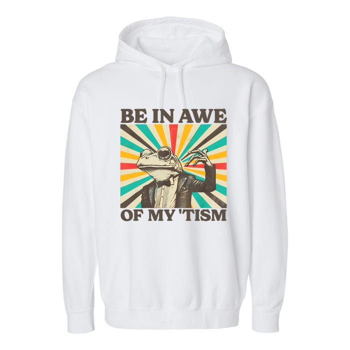 Be In Awe Of My Tism Retro Funny Frog Autism Garment-Dyed Fleece Hoodie