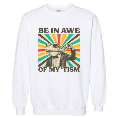 Be In Awe Of My Tism Retro Funny Frog Autism Garment-Dyed Sweatshirt