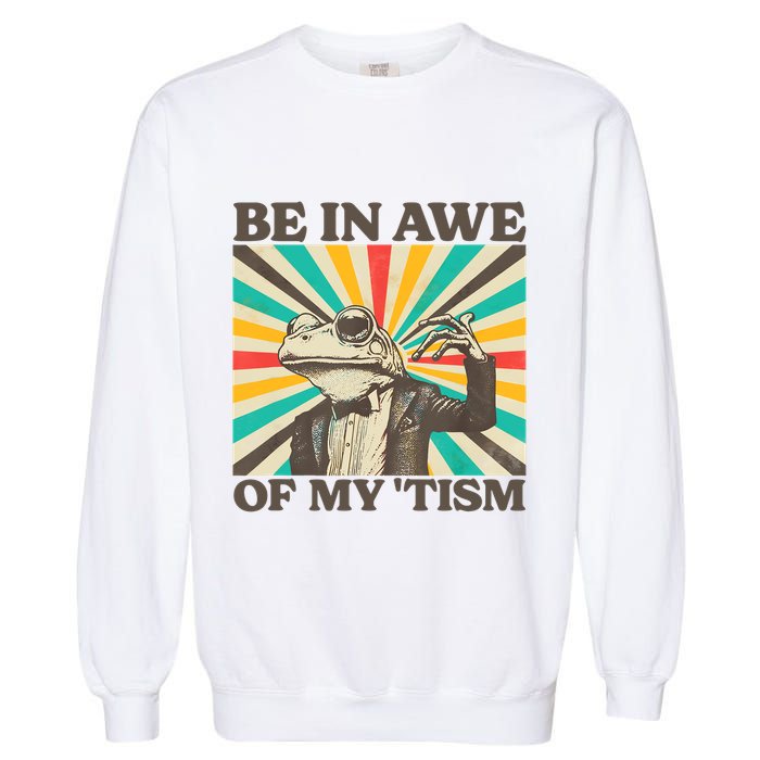 Be In Awe Of My Tism Retro Funny Frog Autism Garment-Dyed Sweatshirt
