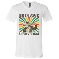 Be In Awe Of My Tism Retro Funny Frog Autism V-Neck T-Shirt