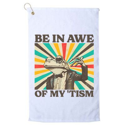 Be In Awe Of My Tism Retro Funny Frog Autism Golf Towel