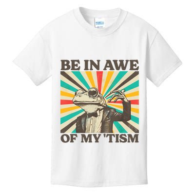 Be In Awe Of My Tism Retro Funny Frog Autism Kids T-Shirt