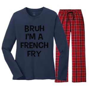 Bruh IM A French Fry Funny Pretend Lazy Halloween Costume Women's Long Sleeve Flannel Pajama Set 