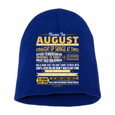 Born In August Leo Zodiac Virgo Birthday Funny Gift Short Acrylic Beanie