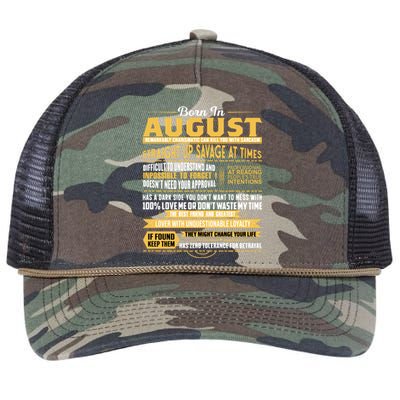 Born In August Leo Zodiac Virgo Birthday Funny Gift Retro Rope Trucker Hat Cap