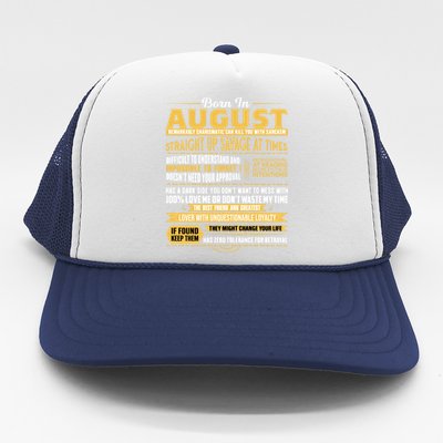 Born In August Leo Zodiac Virgo Birthday Funny Gift Trucker Hat