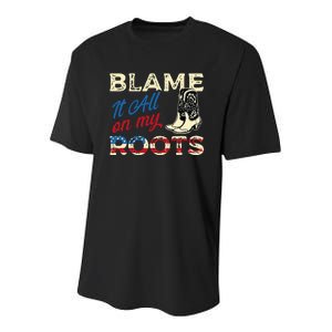 Blame It All On My Roots Country Music Lover Southern Youth Performance Sprint T-Shirt