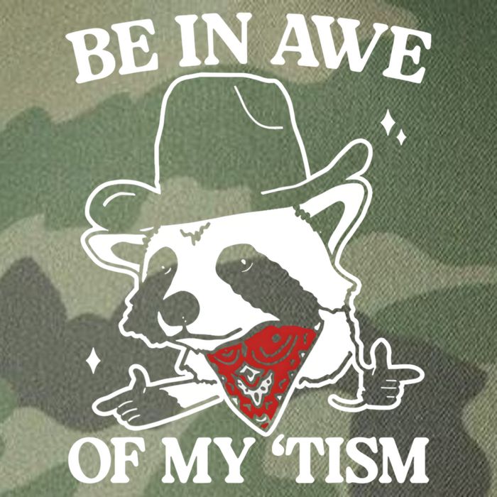 Be In Awe Of My Tism Funny Racoon Meme Retro Legacy Tie Dye Trucker Hat