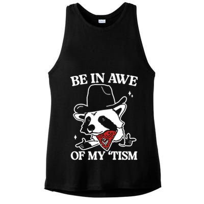 Be In Awe Of My Tism Funny Racoon Meme Retro Ladies PosiCharge Tri-Blend Wicking Tank