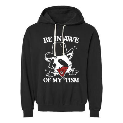 Be In Awe Of My Tism Funny Racoon Meme Retro Garment-Dyed Fleece Hoodie