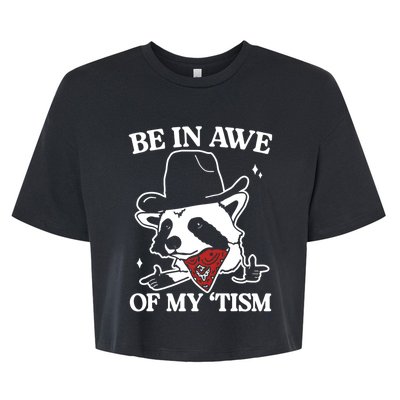 Be In Awe Of My Tism Funny Racoon Meme Retro Bella+Canvas Jersey Crop Tee