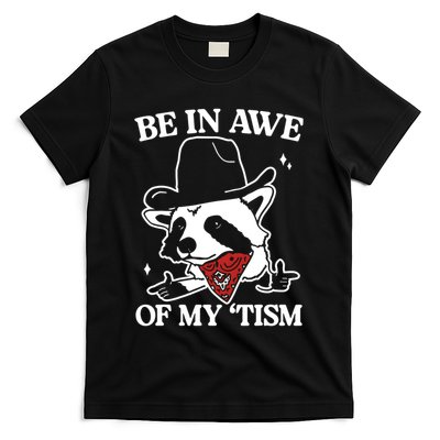 Be In Awe Of My Tism Funny Racoon Meme Retro T-Shirt