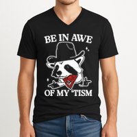 Be In Awe Of My Tism Funny Racoon Meme Retro V-Neck T-Shirt